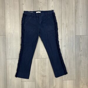 Tory Burch Womens Navy Blue Fringe Trim Chino Cropped Ankle Pants Size 28